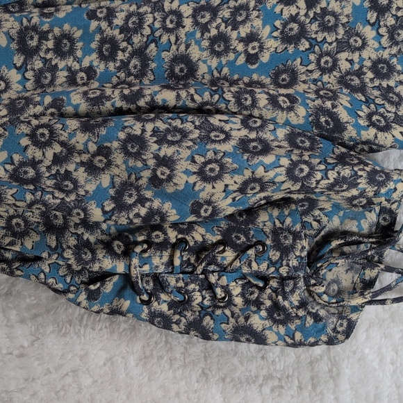 Free People Blue and Cream Floral Mini Dress - Picture 6 of 7